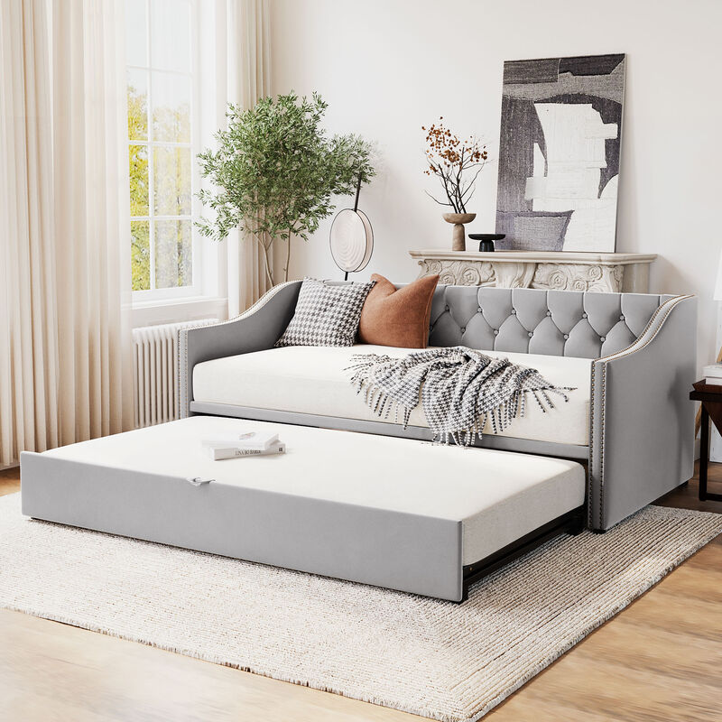 Merax Upholstered Daybed with Pop Up Trundle