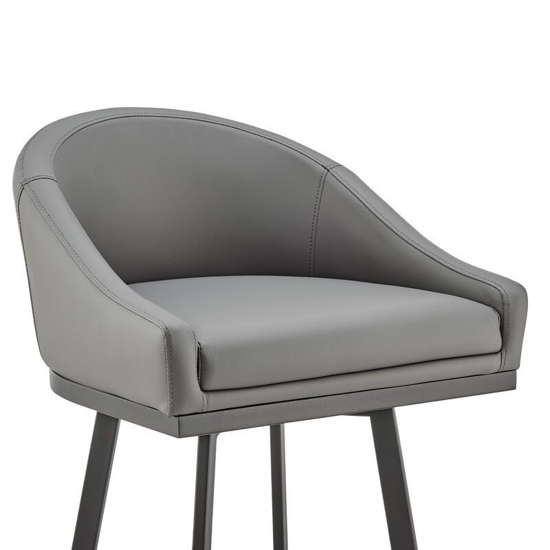 Noran Swivel Stool in Black Metal with Grey Faux Leather