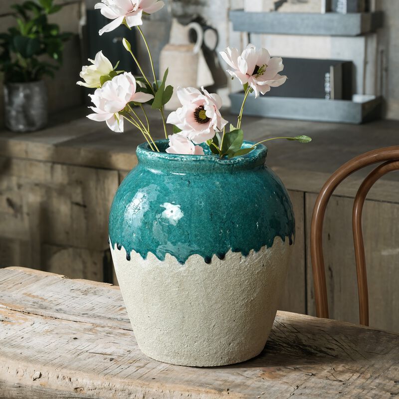 LuxenHome Green and White Stoneware 11.4-Inch Tall Indoor and Outdoor Jar Vase