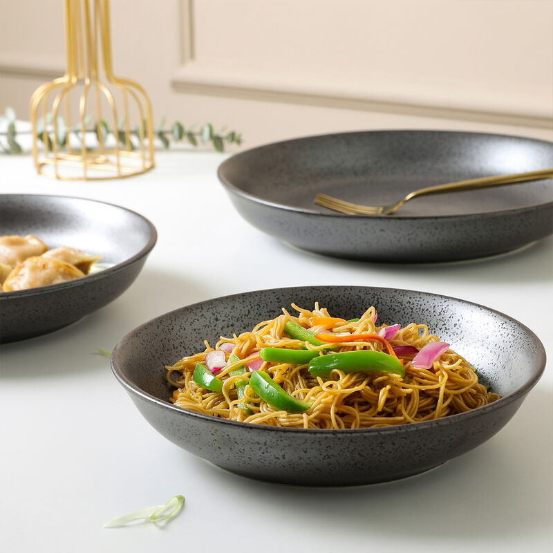 Stone Lain Valencia Porcelain Serving Bowl Set 3 Piece, Metallic Grey