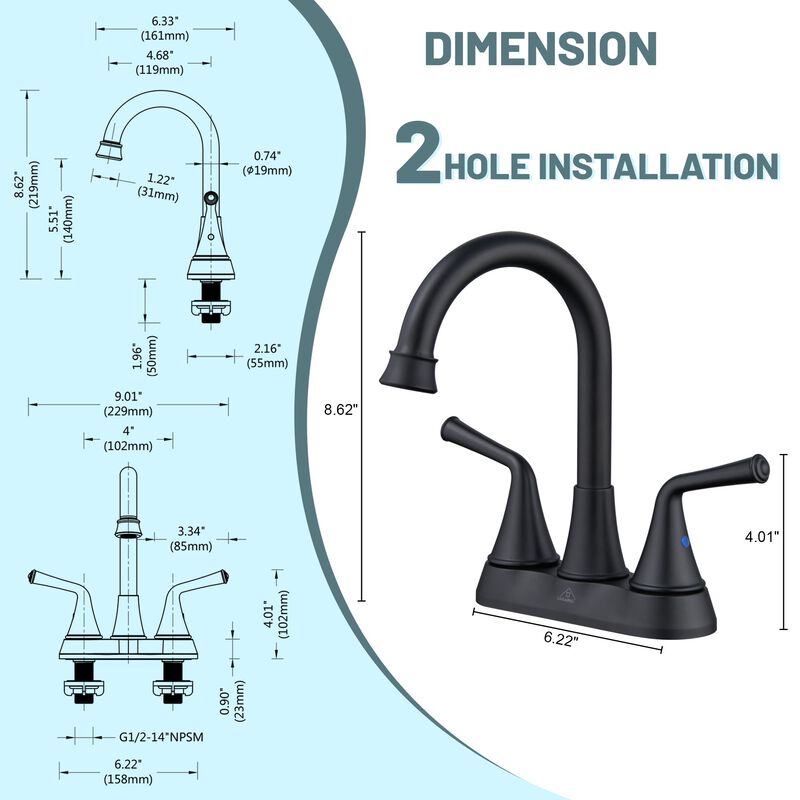 Mondawe Modern 4 Inch 2-Handle Centerset Bathroom Sink Faucet with 360-Degree Swivel Spout