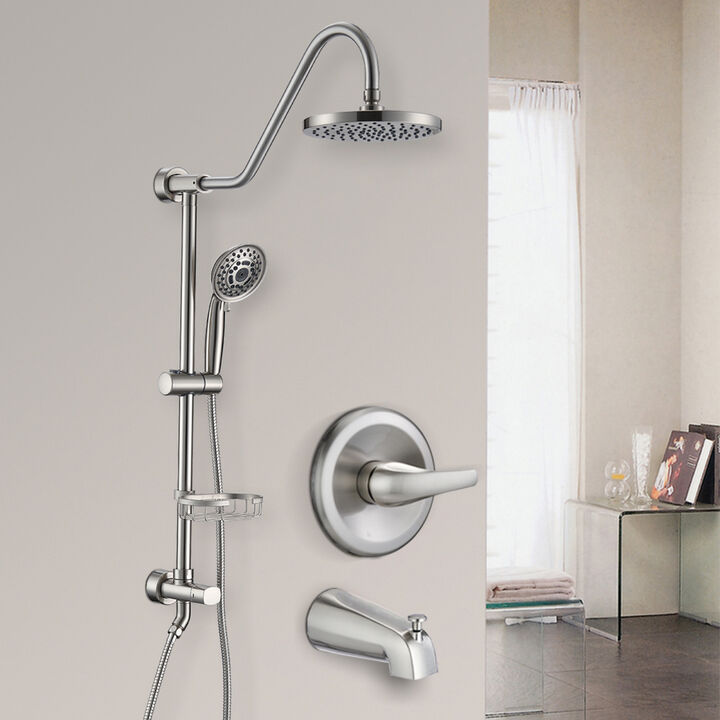 8" Rain Shower Head with Handheld System and Tub Spout
