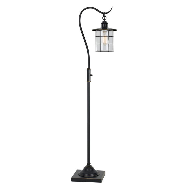 60 Inch Metal Downbridge Design Floor Lamp with Caged Shade, Dark Bronze-Benzara