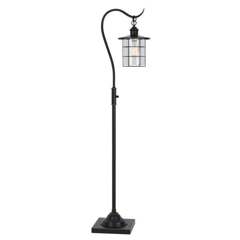 60 Inch Metal Downbridge Design Floor Lamp with Caged Shade, Dark Bronze-Benzara
