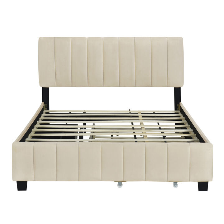 Merax Velvet Platform Bed Frame with  Drawers and Trundle