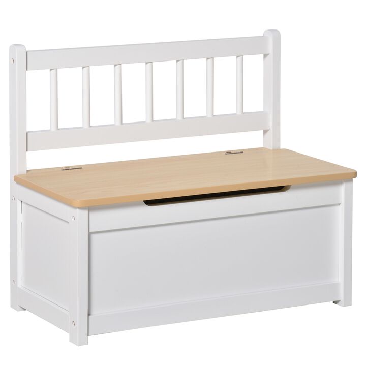 White Kids' Organizer: Wooden Toy Box with Bench Seat & Safety Rod