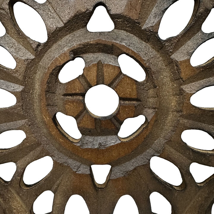 Benzara Floral Hand Carved Wooden Wall Panels, Assortment of Two, Brown-Benzara