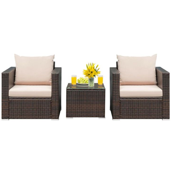 Hivvago 3 Pieces Patio Conversation Rattan Furniture Set with Cushion