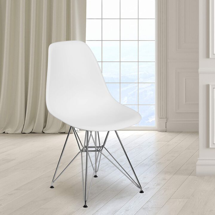 Flash Furniture Elon Series White Plastic Chair with Chrome Base