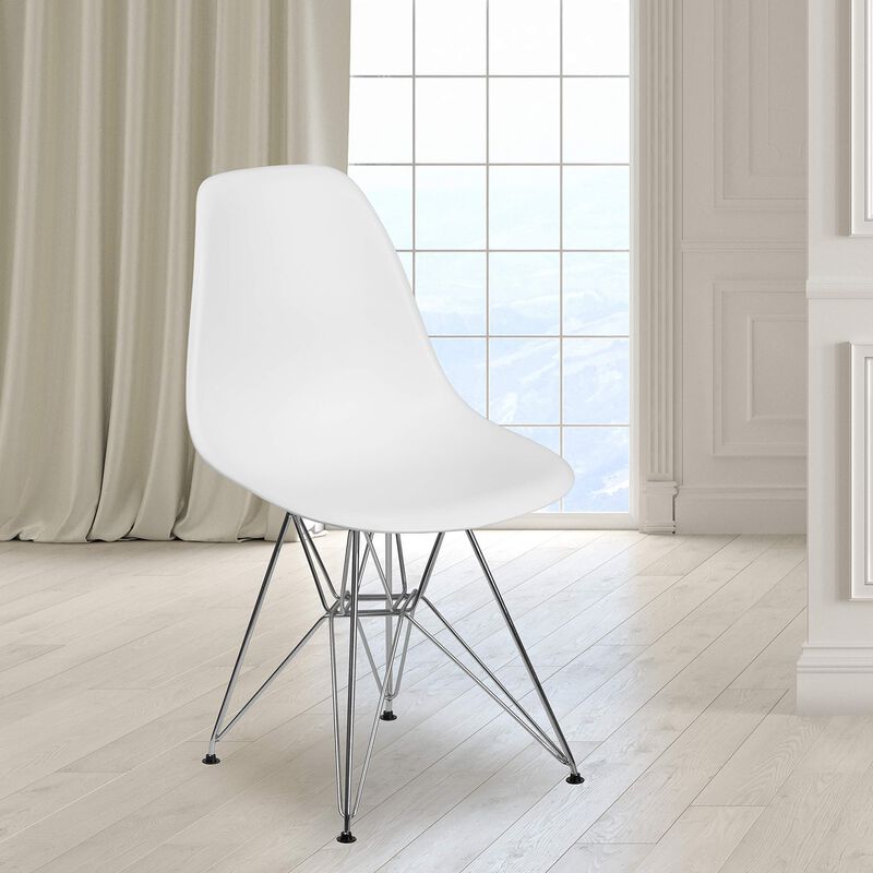 Flash Furniture Elon Series White Plastic Chair with Chrome Base