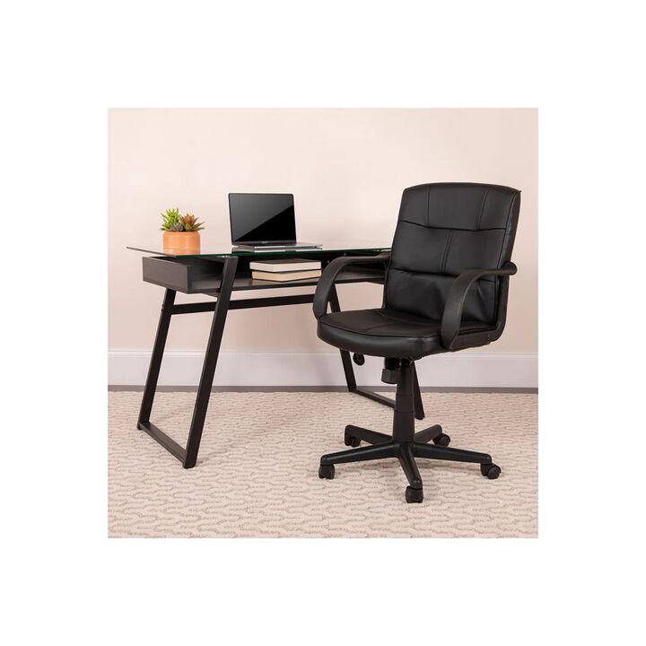 Hivvago Black Mid-Back Polyurethane & Leather Office Chair with Nylon Arms