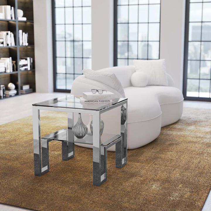 90210 Furniture Laurence Side Table High Polish Steel