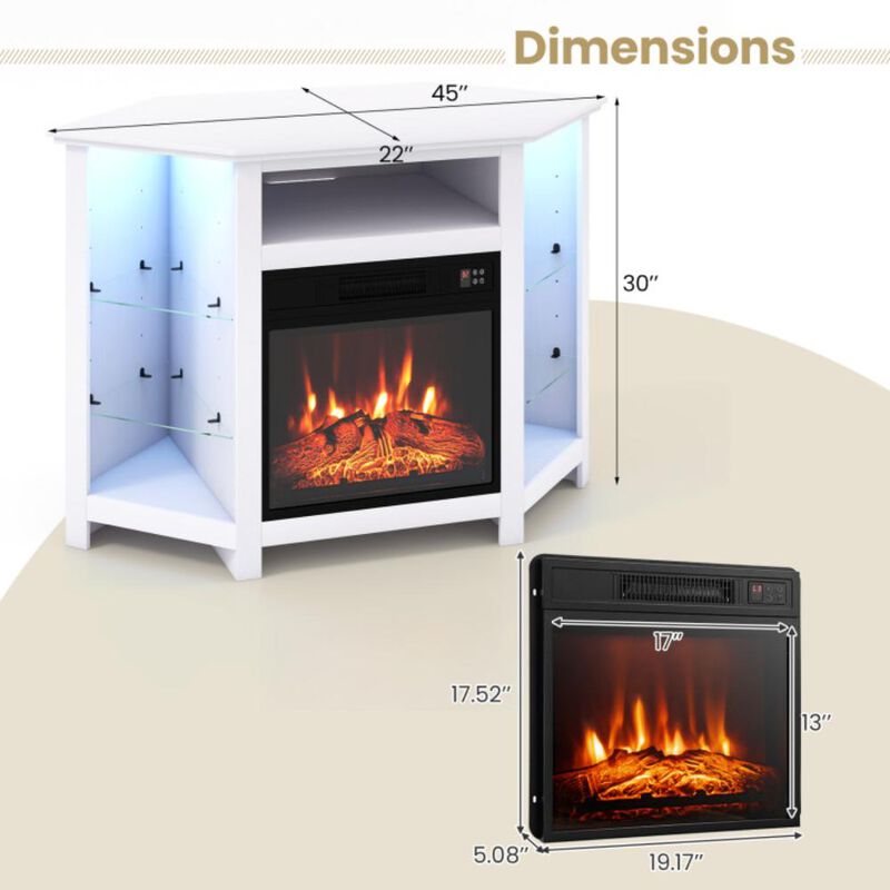 Hivvago Fireplace Corner TV Stand with LED Lights and Smart APP Control for 50 Inches TV-White