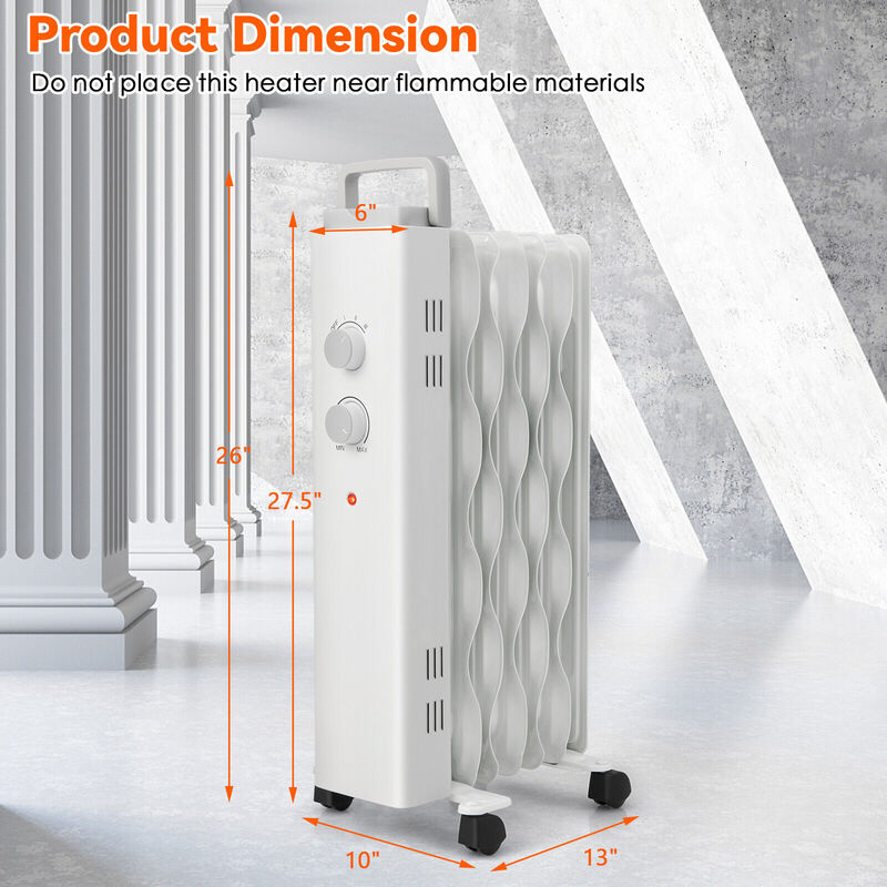 Oil Filled Space Heater with Universal Wheels and 3-Level Heat