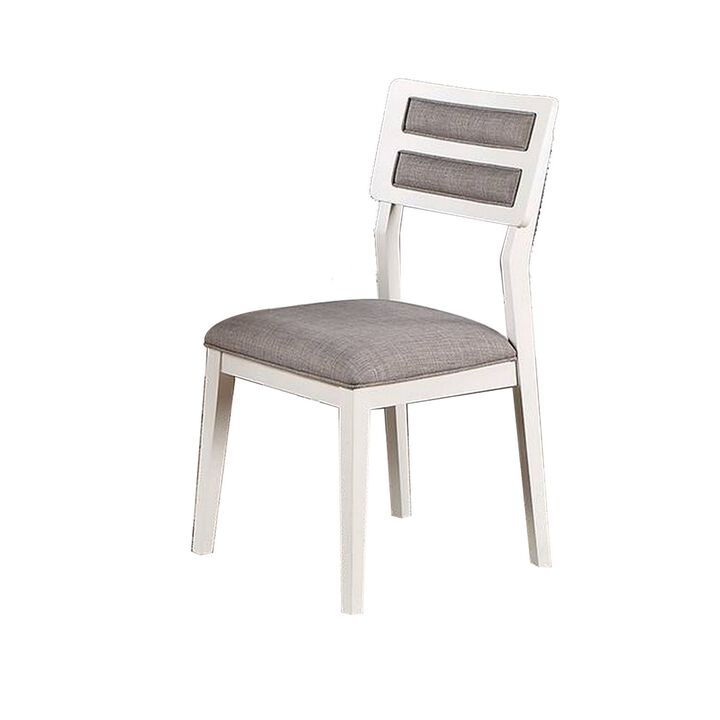 Kya 21 Inch 2 Tone Dining Chair, Ladder Back, Gray Seat, Set of 2, White-Benzara
