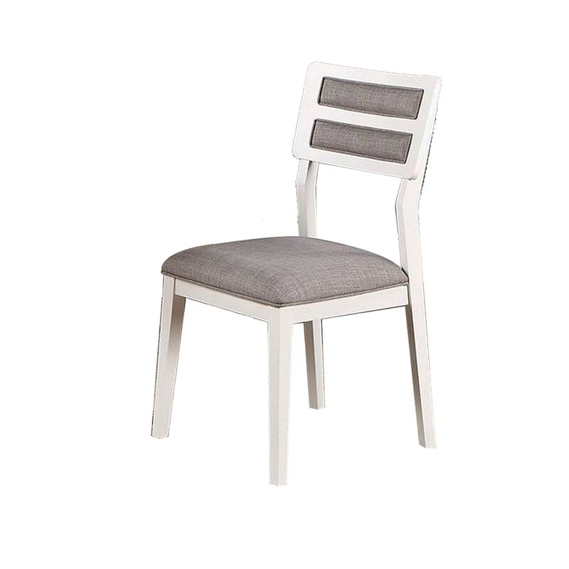Kya 21 Inch 2 Tone Dining Chair, Ladder Back, Gray Seat, Set of 2, White-Benzara