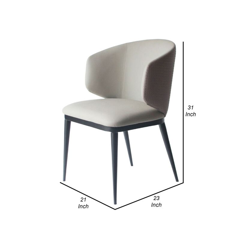 Cid 23 Inch Dining Armchair, Curved Padded Back, Vegan Faux Leather, Beige - Benzara