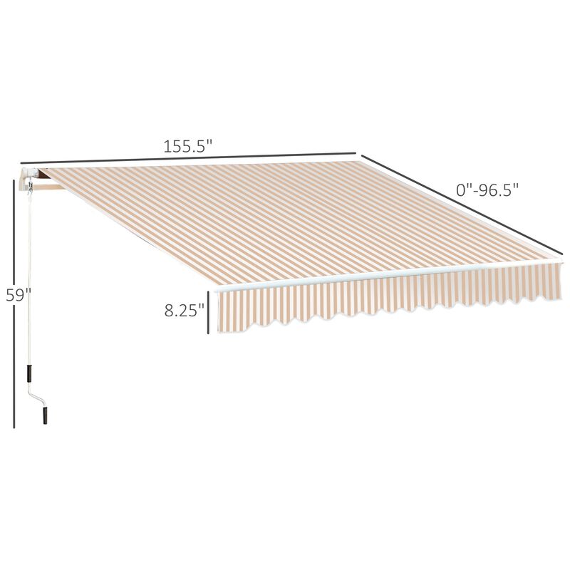 Beige Patio Shield: 13x8 Ft Retractable Striped Sunshade