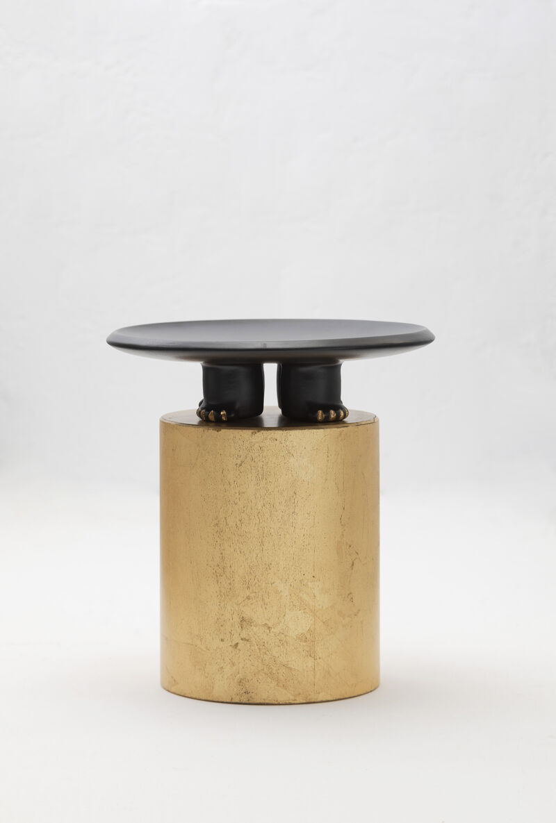 JAMA Decorative Ceramic Platter in Black Glaze with Gold Luster Details, by ANDEAN, In Stock
