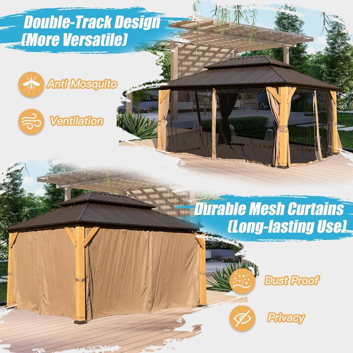 Mondawe 10x14ft Cedar Hardtop Gazebo,Adjustable Outdoor Sunshade Curtain,Weather-Resistant Outdoor