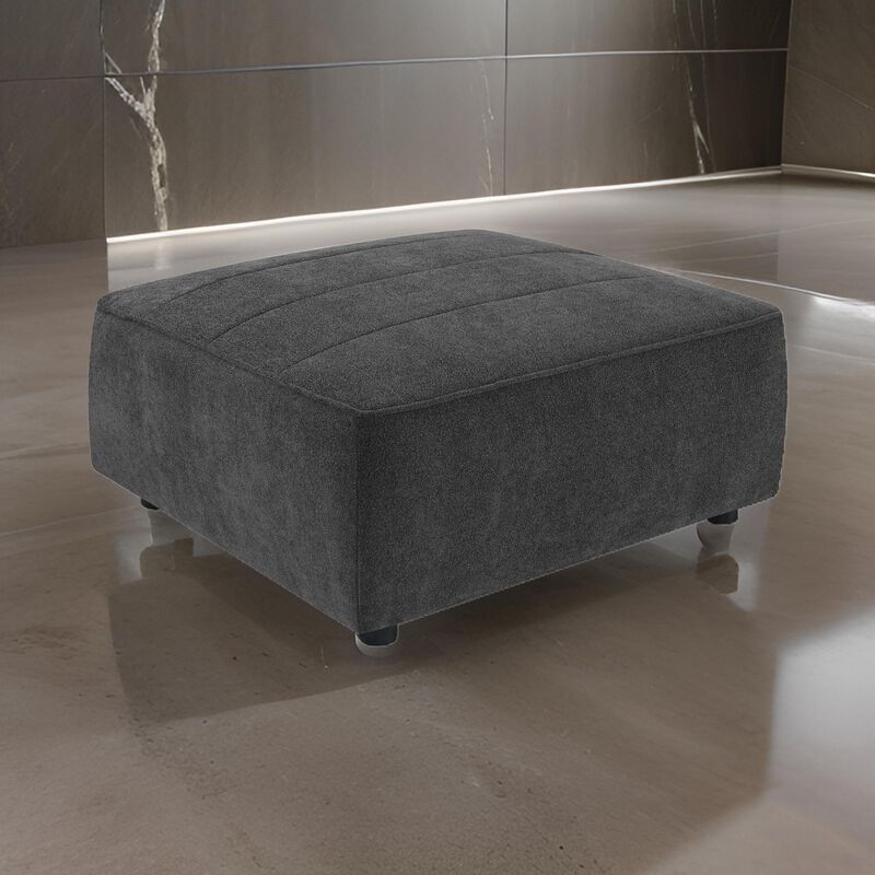 Suri 35 Inch Ottoman, Soft Boucle Fabric, Horizontal Stitching, Gray - Benzara