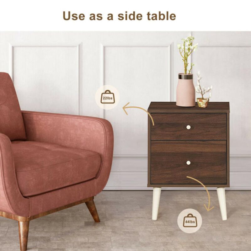 Hivvago 2-Drawer Nightstand Beside End Side Table with Rubber Legs