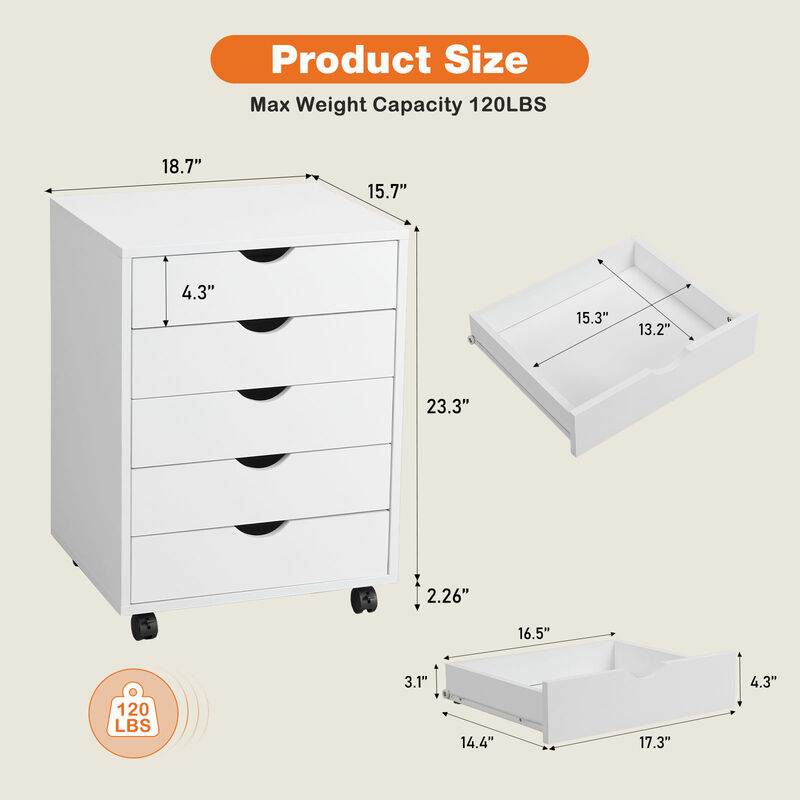 5 Drawer Chest with Mobile Wheels