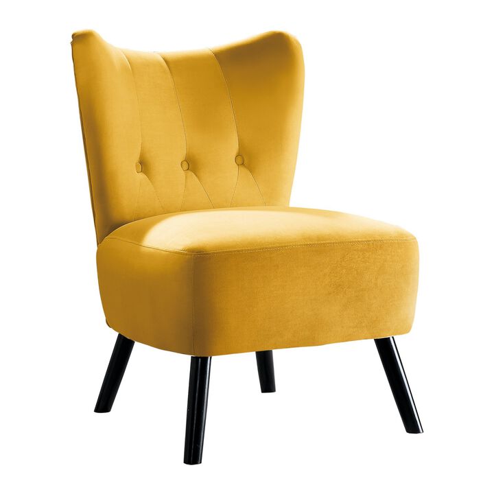 Unique Style Accent Chair Velvet Covering Button-Tufted Back Brown Finish Wood Legs