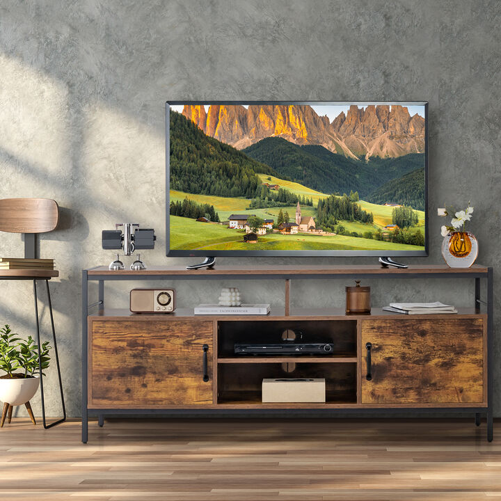 58 Inch Industrial TV Stand with Cabinets and Adjustable Shelf for TVs up to 65 Inch-Rustic Brown