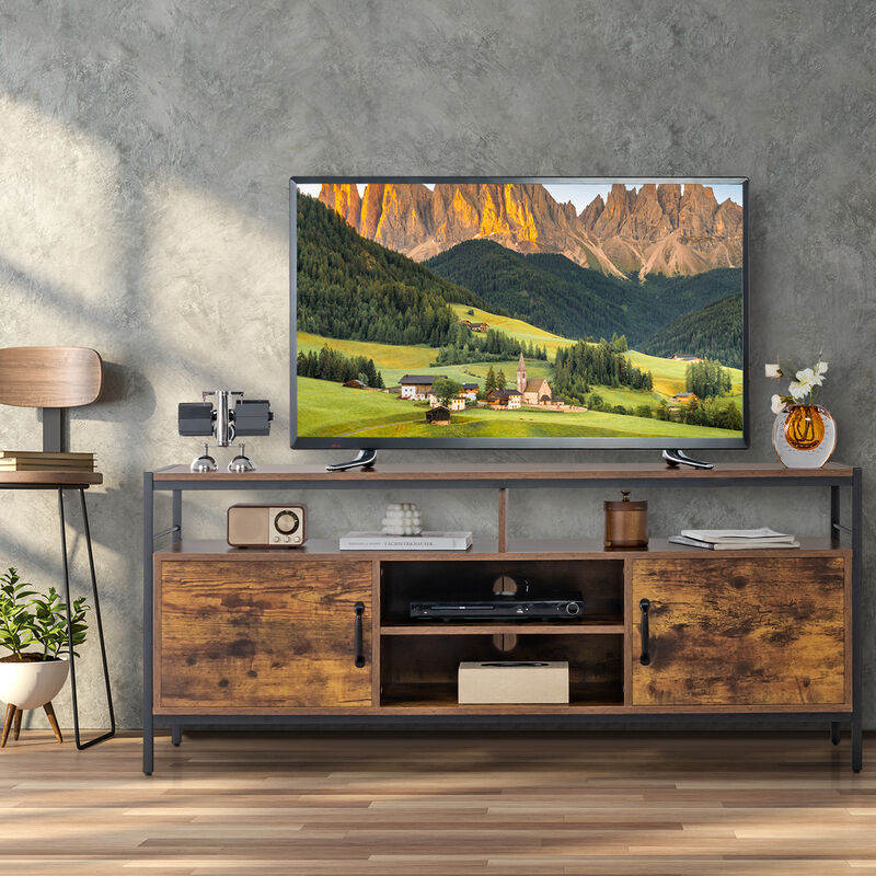 58 Inch Industrial TV Stand with Cabinets and Adjustable Shelf for TVs up to 65 Inch-Rustic Brown