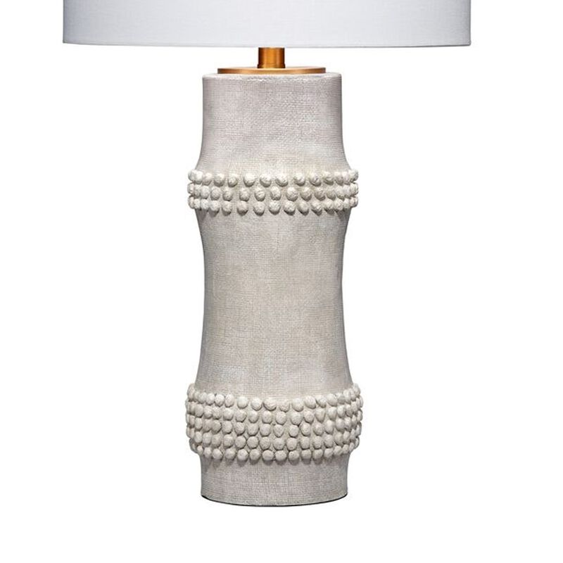 Lemy 28 Inch Table Lamp, Round Linen Drum Shade, Dotted White Base - Benzara