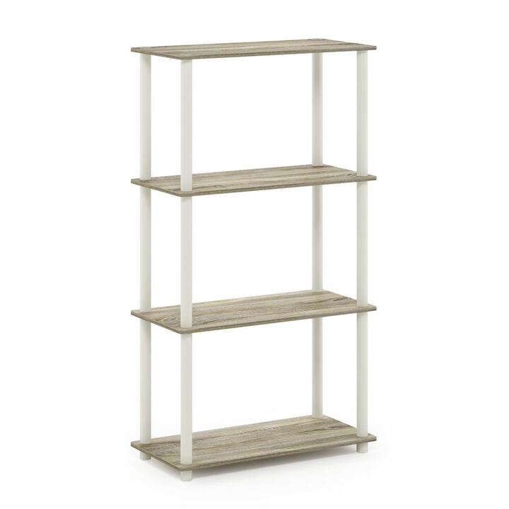 Furinno Turn-N-Tube 4-Tier Multipurpose Shelf Display Rack, Round Tubes, Sonoma Oak/White