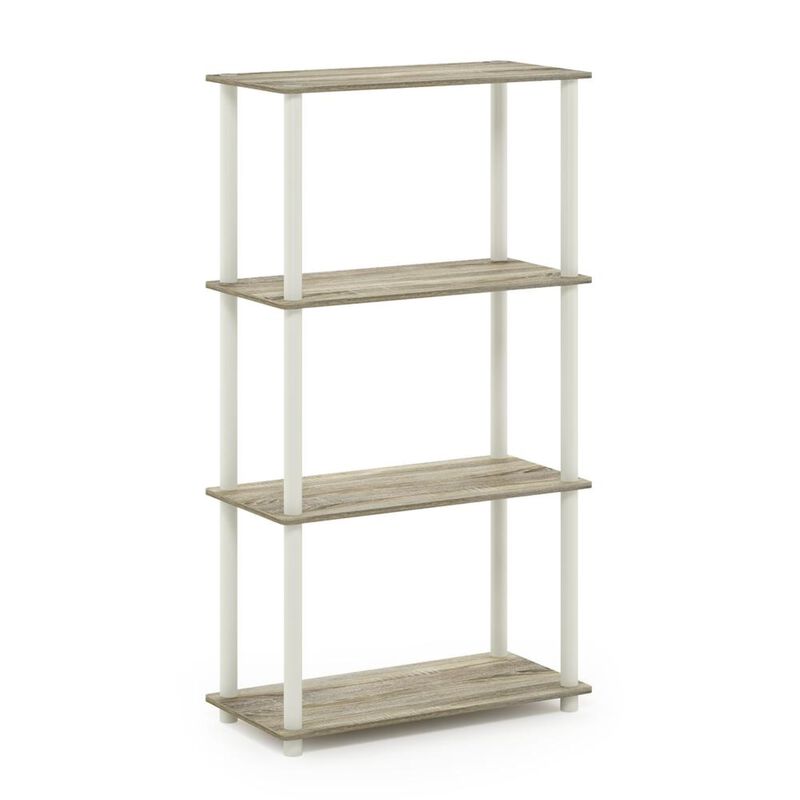 Furinno Turn-N-Tube 4-Tier Multipurpose Shelf Display Rack, Round Tubes, Sonoma Oak/White