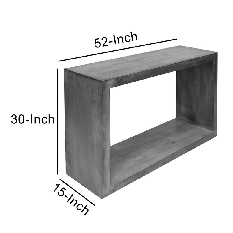 52" Cube Shape Wooden Console Table with Open Bottom Shelf, Charcoal Gray-Benzara