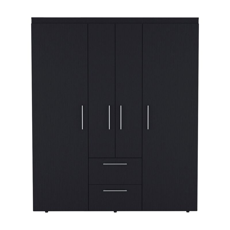 Bariloche Wardrobe, Multi-Section Storage with Hanging Rods, Shelves, and 2 Drawers-Black
