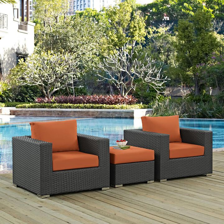 Modway Sojourn 3 Piece Outdoor Patio Sunbrella Sectional Set