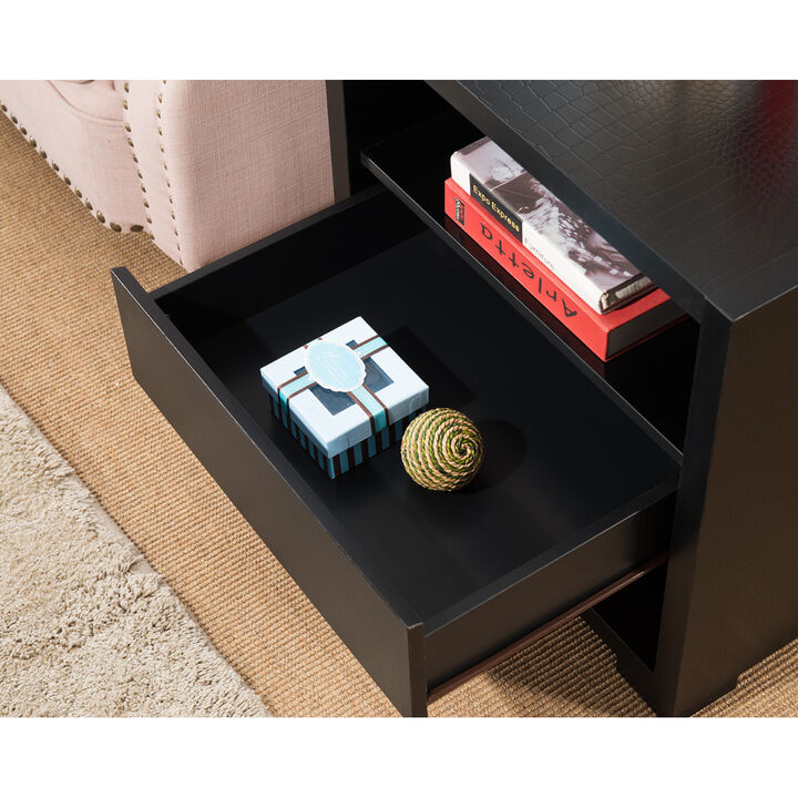 End Table Faux Croc Black