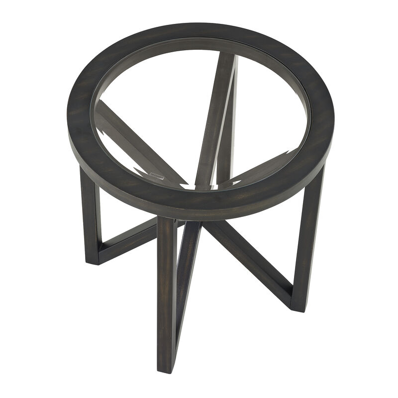 Modern Round Glass Coffee Table with Solid Wood Base for Living Room