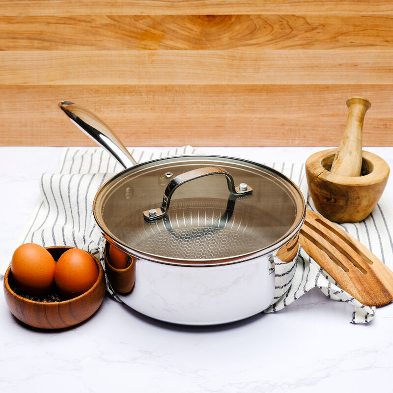 Tri-ply Stainless Steel Diamond Nonstick 2.7 QT Saucepan with Glass Lid