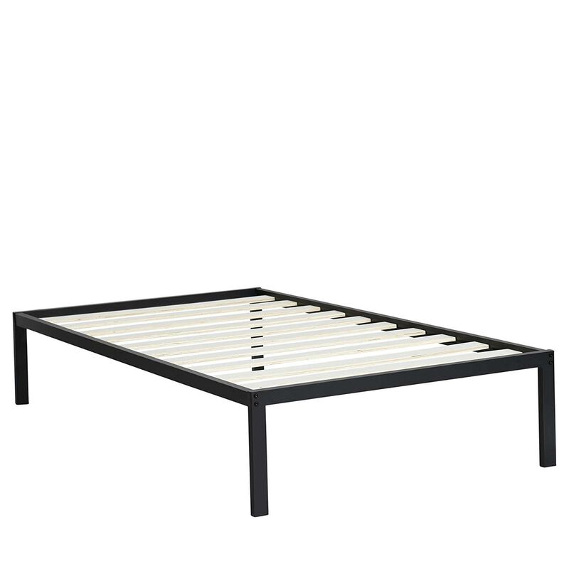 QuikFurn Twin Size Heavy Duty Metal Platform Bed Frame with Wooden Slats