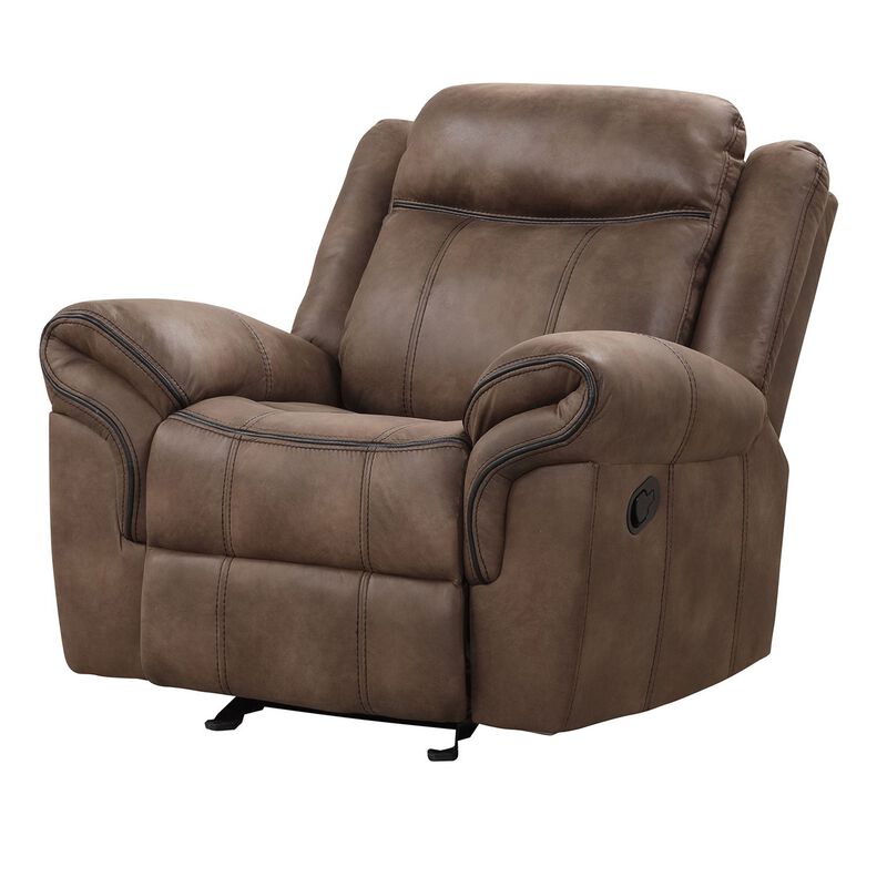 Arisa Manual Glider Recliner Chair, Brown Faux Leather, Pillow Arms