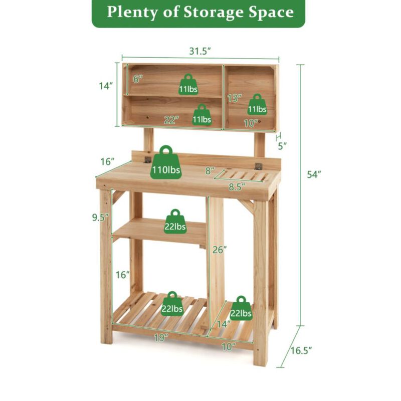 Hivvago Garden Wooden Potting Table Workstation with Storage Shelf