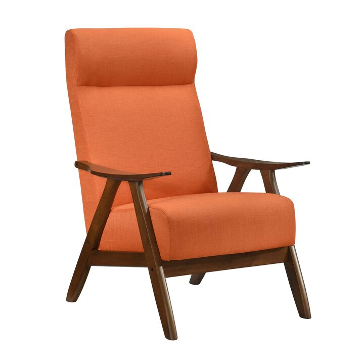 Mary 32 Inch Accent Chair Armchair, Orange Polyester Linen, Solid Wood - Benzara