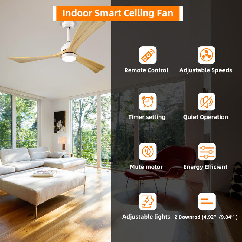 52" Ceiling Fan with Remote Control, 6 Speeds (White/Natural)