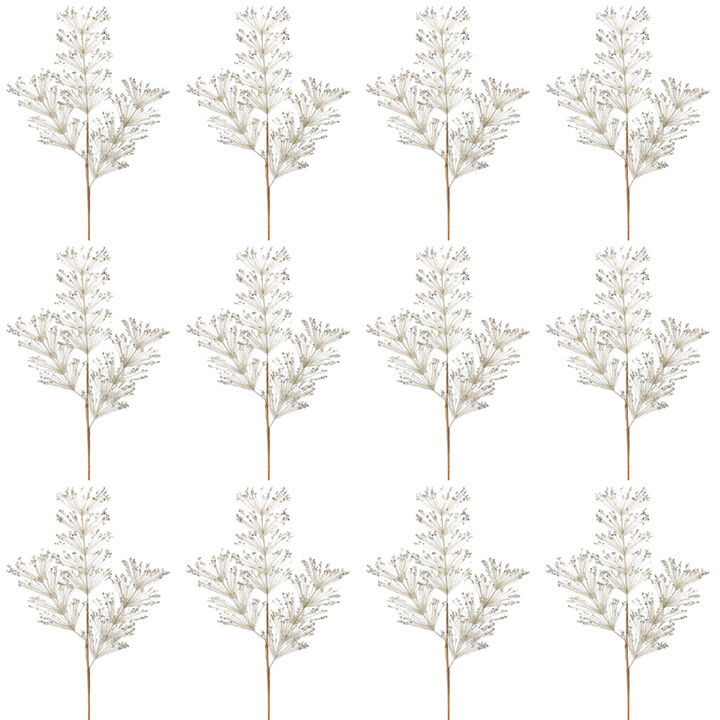 Festive Pine and Sequin Spray Set - Pack of 12 Sparkling Holiday Decorations