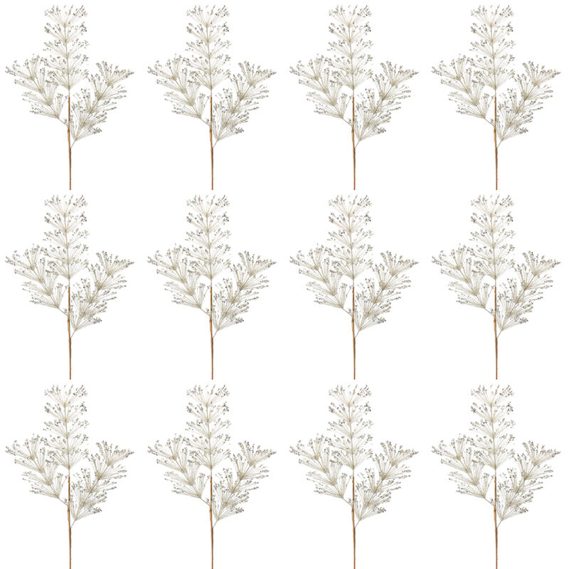 Festive Pine and Sequin Spray Set - Pack of 12 Sparkling Holiday Decorations