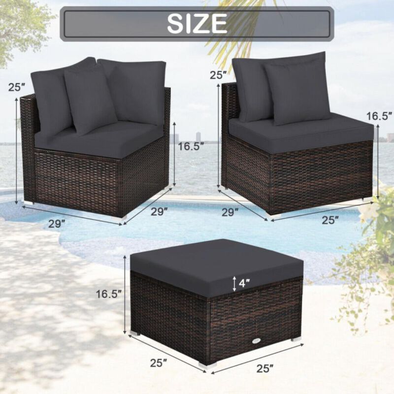 Hivvago 4 Pieces Patio Rattan Furniture Set with Removable Cushions and Pillows