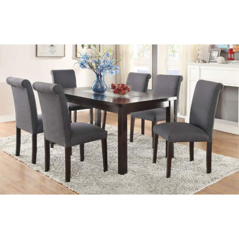 Set Of 2 Solid Wood Dining Chair In Gray Upholstery