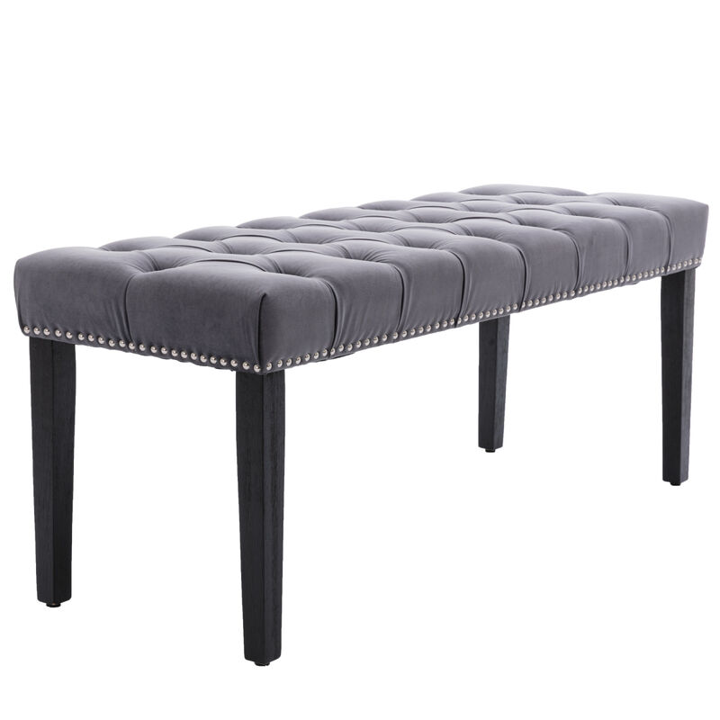 Velvet Tufted Ottoman Bench, Dark Gray