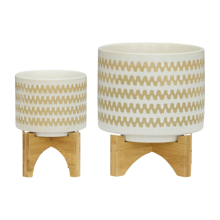 Zig-zag Planter with Stand, White Set